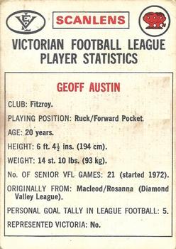 1974 Scanlens VFL #31 Geoff Austen Back